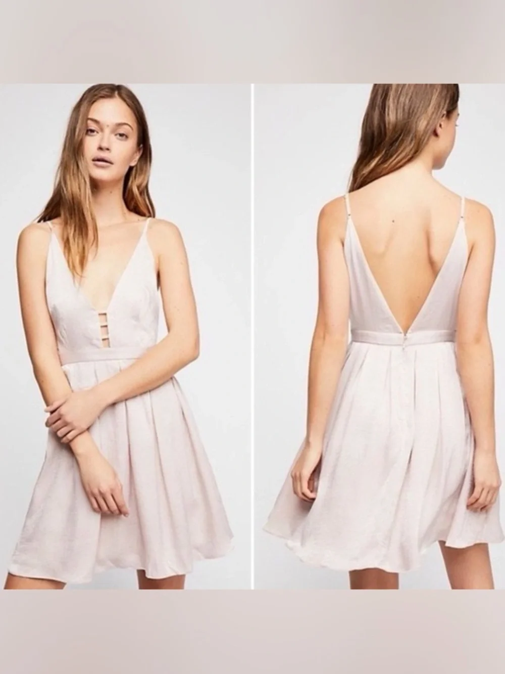 Free People Pale Pink Backless V-Neck A-Line Mini Dress - Picture 1 of 4